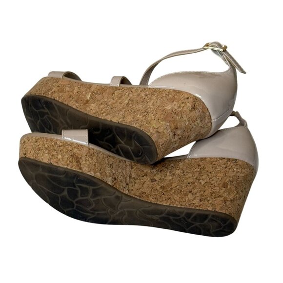 Pierre Dumas Nude Patent Cork Wedge Sandals Size 9 - Picture 9 of 11